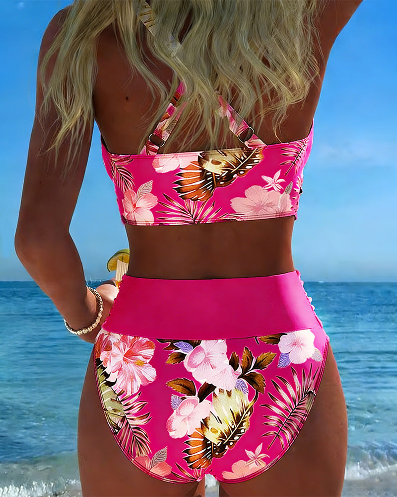 Jolina | Bikini à Fente Floral Contrasté