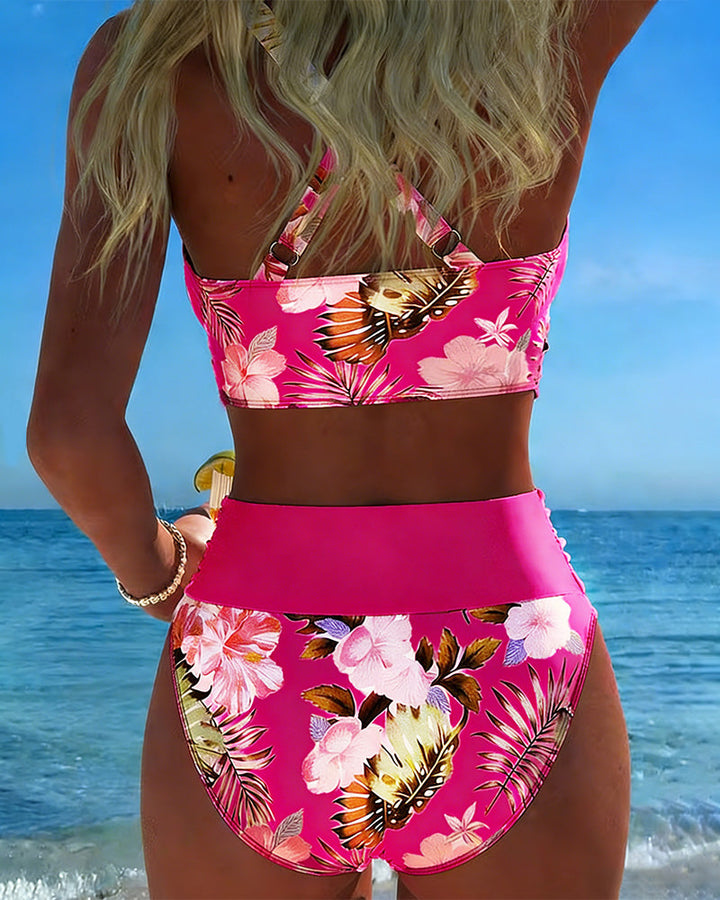 Jolina | Bikini à Fente Floral Contrasté