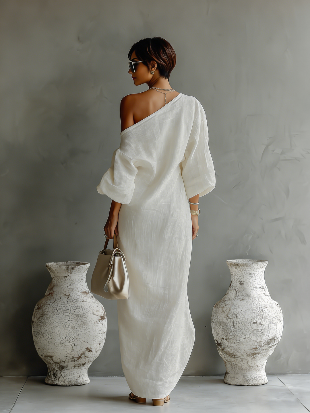 Robe en Lin Écrue Sans Épaules