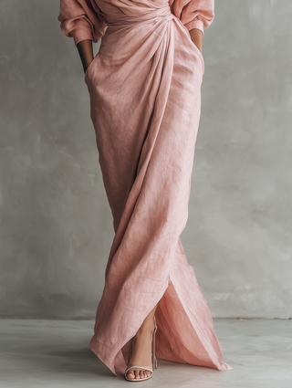 Robe Maxi en Lin Rose Col V