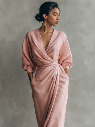 Robe Maxi en Lin Rose Col V