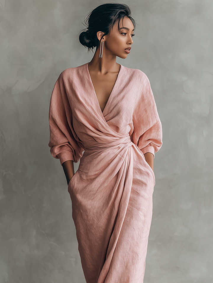 Robe Maxi en Lin Rose Col V