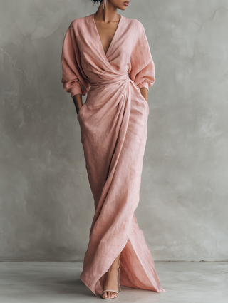 Robe Maxi en Lin Rose Col V