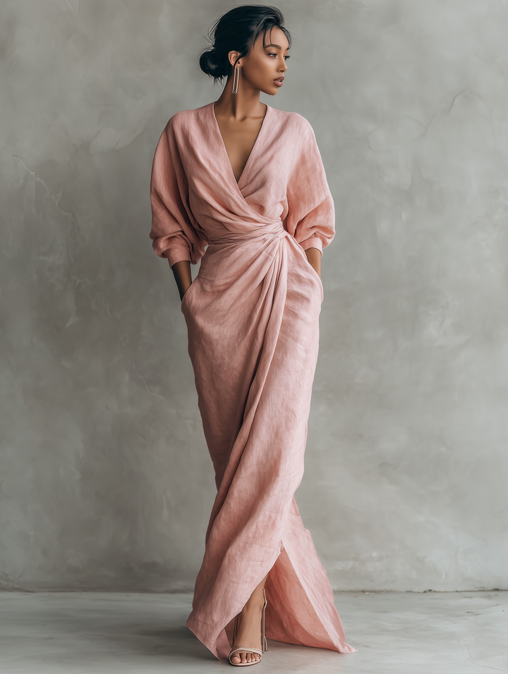 Robe Maxi en Lin Rose Col V