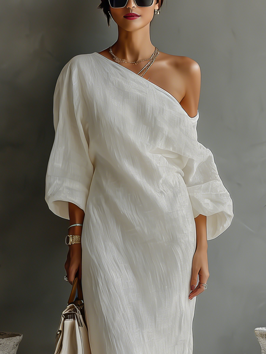 Robe en Lin Écrue Sans Épaules