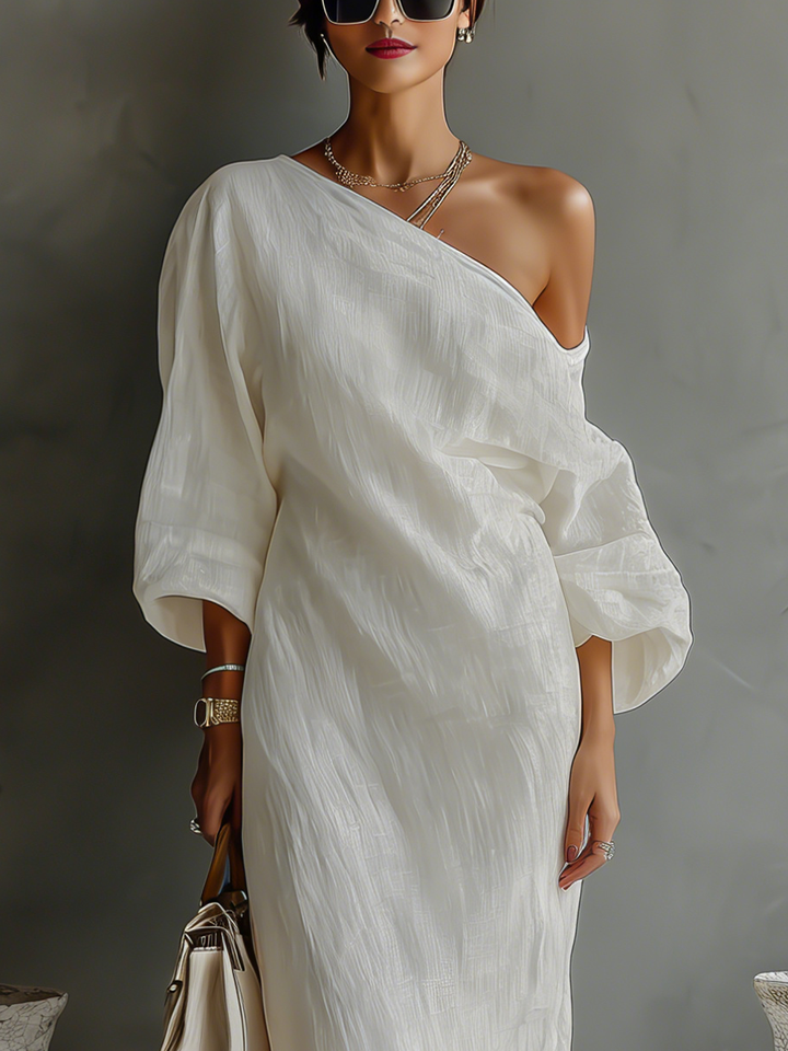 Robe en Lin Écrue Sans Épaules