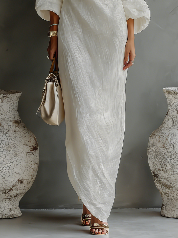 Robe en Lin Écrue Sans Épaules