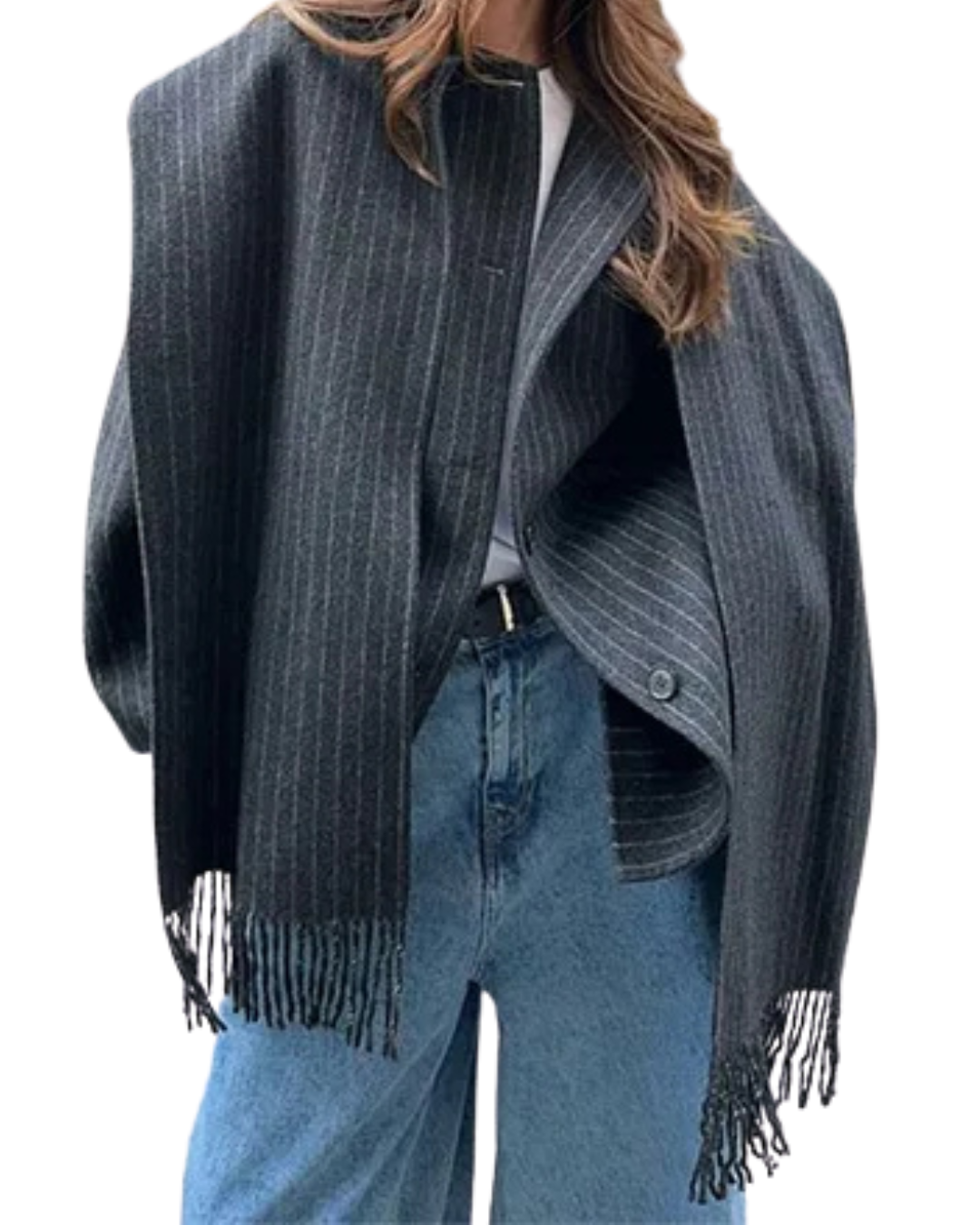 Juna | Veste élégante pour femmes avec écharpe à rayures