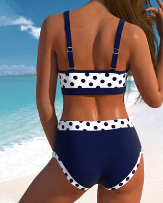 Liesbeth - Bikini à pois taille haute avec design patchwork