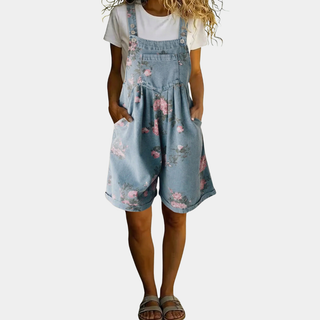 Judy | Salopette Vintage en Denim Lavato avec Sensation de Coton Doux à Fleurs