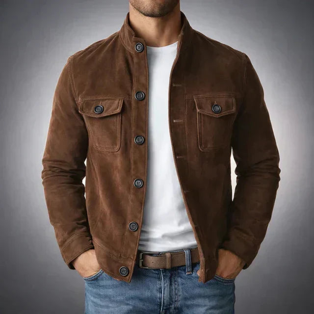 Veste en cuir à boutons pour hommes