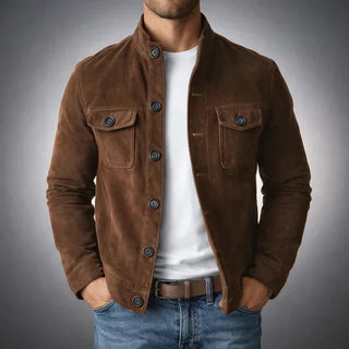 Veste en cuir à boutons pour hommes
