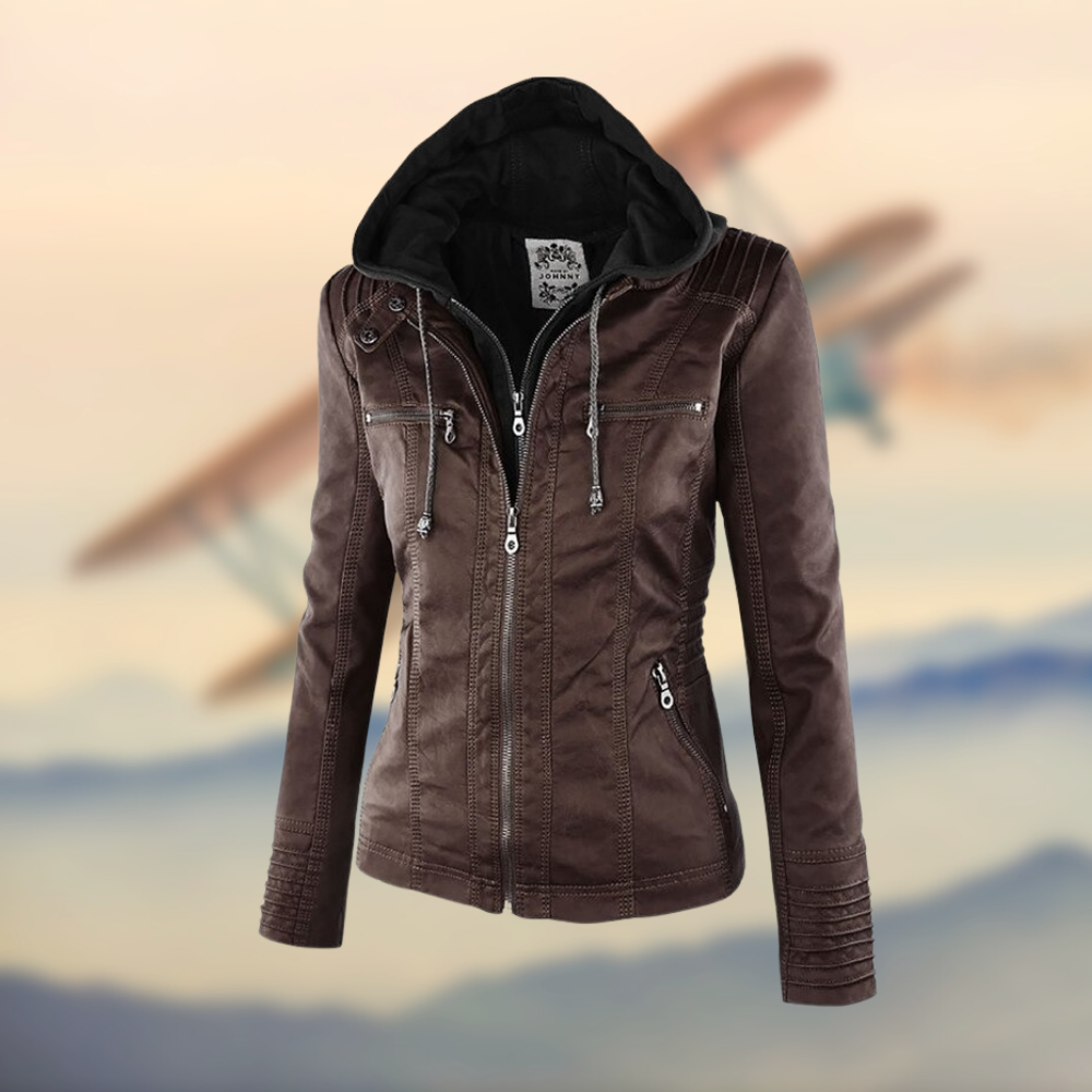Corina | Veste en simili cuir avec capuche