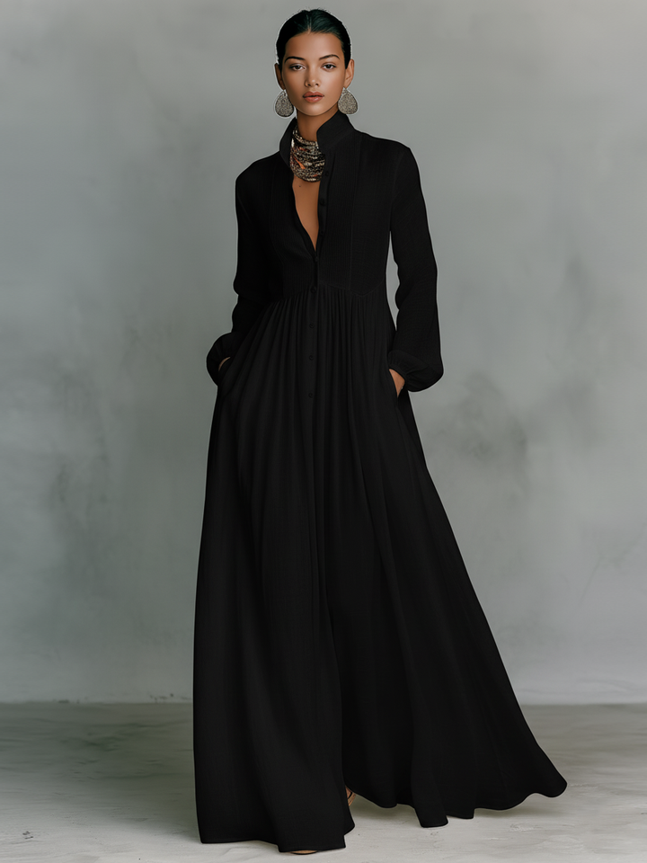 Robe Maxi en Lin Patchwork Col Montant