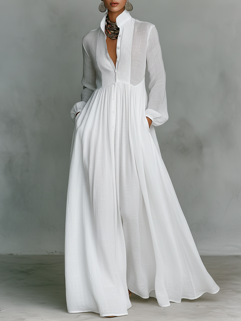 Robe Maxi en Lin Patchwork Col Montant