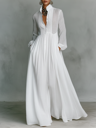 Robe Maxi en Lin Patchwork Col Montant