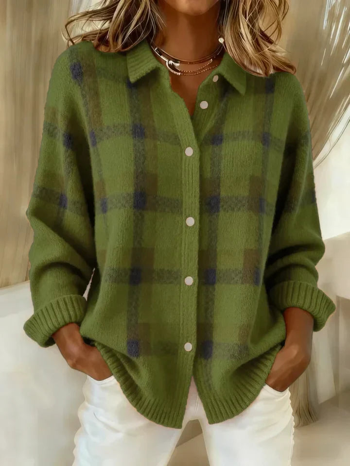 Rowena | Cardigan en tricot à carreaux avec patte de boutonnage