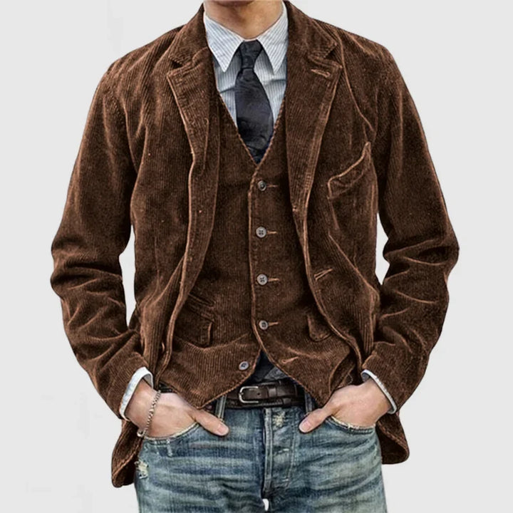 Blazer en Velours Côtelé Vintage avec Gilet pour Hommes