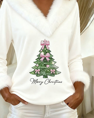 Louella | Pull à col en V avec imprimé sapin de Noël
