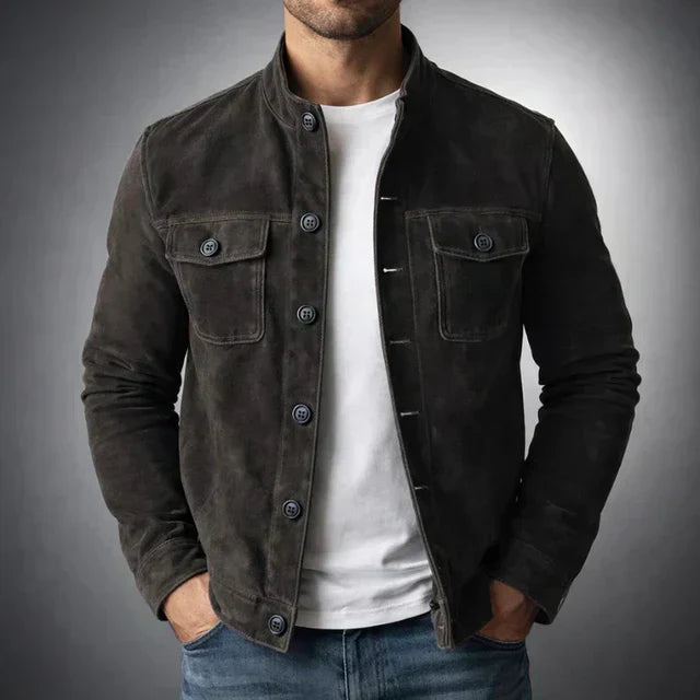 Veste en cuir à boutons pour hommes