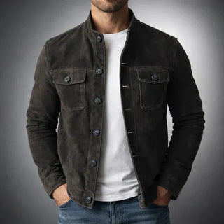 Veste en cuir à boutons pour hommes