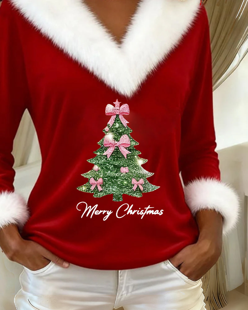 Louella | Pull à col en V avec imprimé sapin de Noël