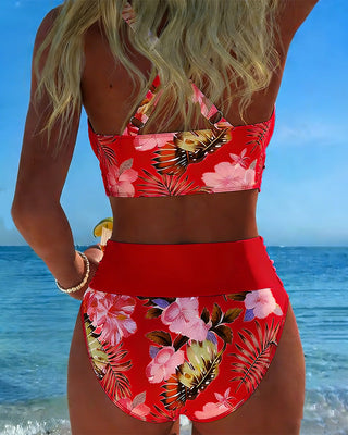 Bikini avec motif floral contrasté et fente