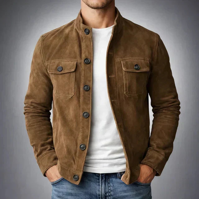 Veste en cuir à boutons pour hommes