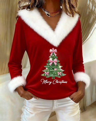 Louella | Pull à col en V avec imprimé sapin de Noël