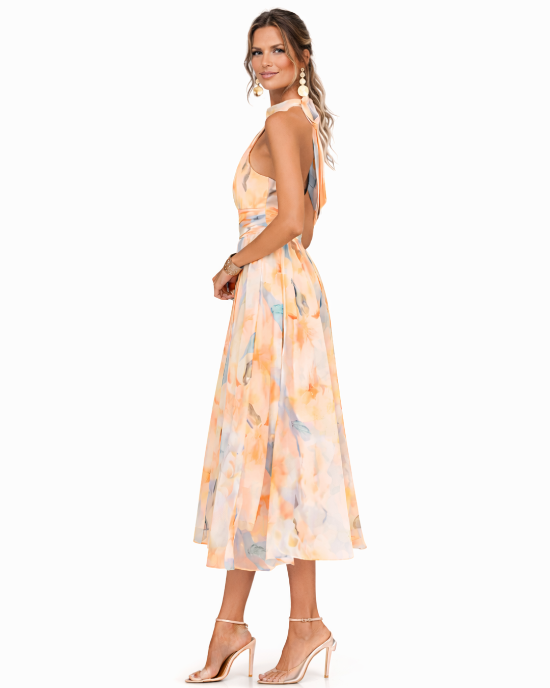 Aurora – Robe avec décolleté halter et impression aquarelle