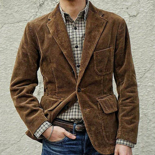 Blazer en Velours Côtelé Vintage avec Gilet pour Hommes