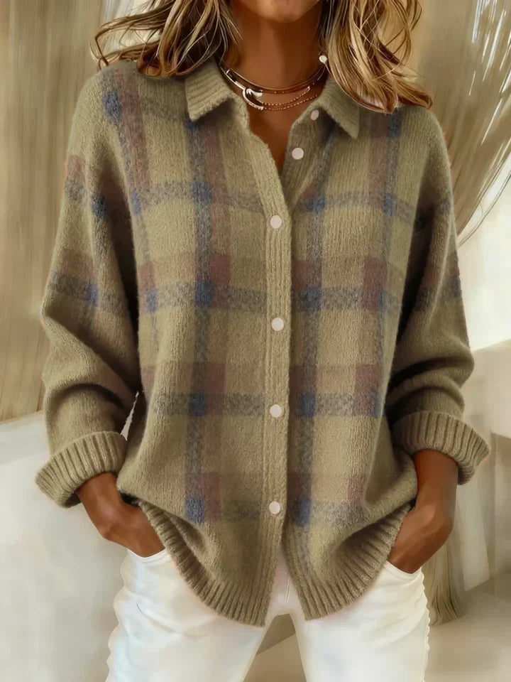 Rowena | Cardigan en tricot à carreaux avec patte de boutonnage