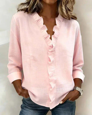 Indie | Blouse avec volants, décolleté en V et manches longues