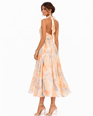 Aurora – Robe avec décolleté halter et impression aquarelle