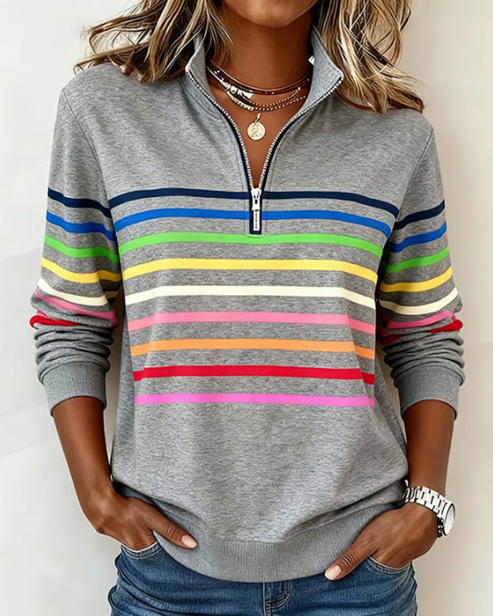 Delia | Pull rayé avec fermeture éclair quart