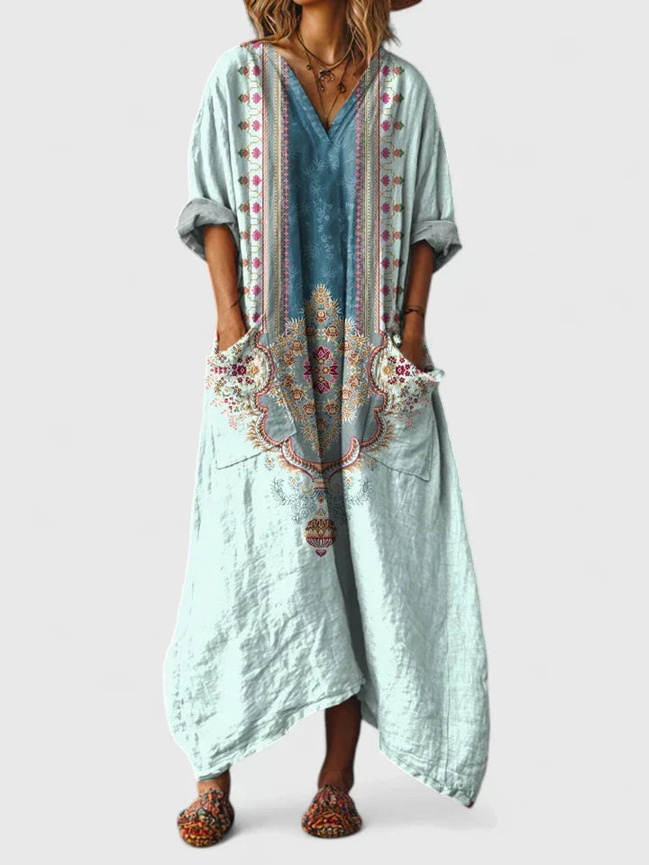 Émeraude | Robe maxi à manches longues et décolleté en V