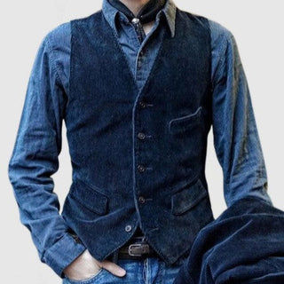 Blazer en Velours Côtelé Vintage avec Gilet pour Hommes