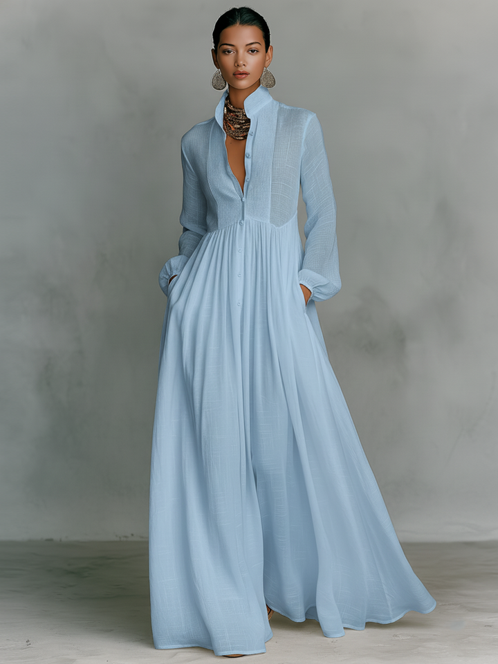 Robe Maxi en Lin Patchwork Col Montant