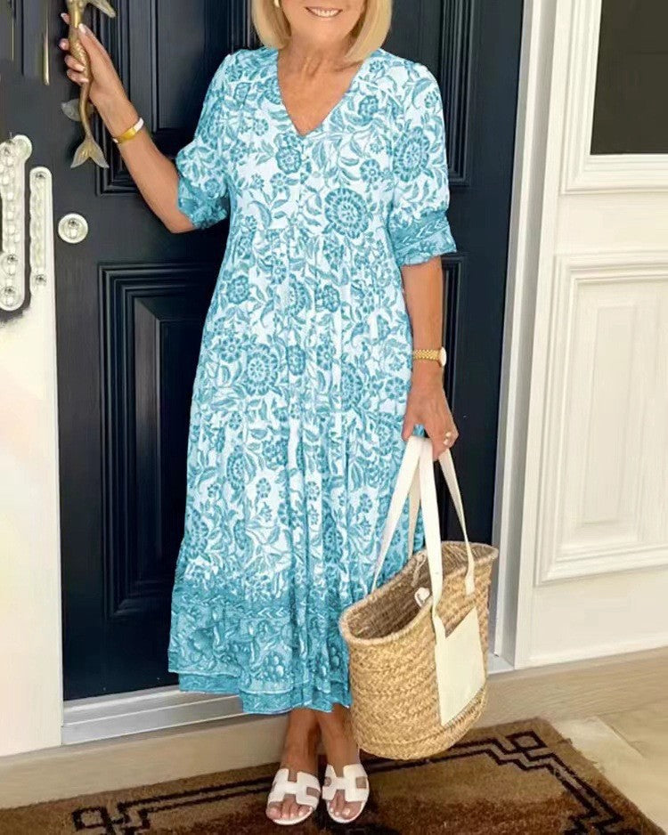 Keisha | Robe à motif floral avec décolleté en V élégant