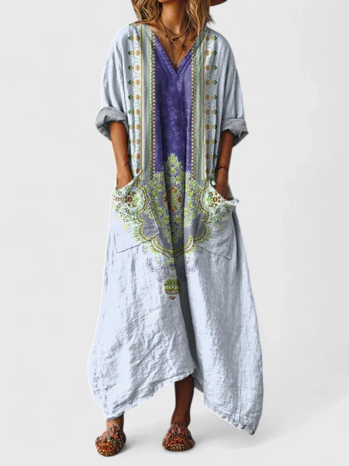 Émeraude | Robe maxi à manches longues et décolleté en V