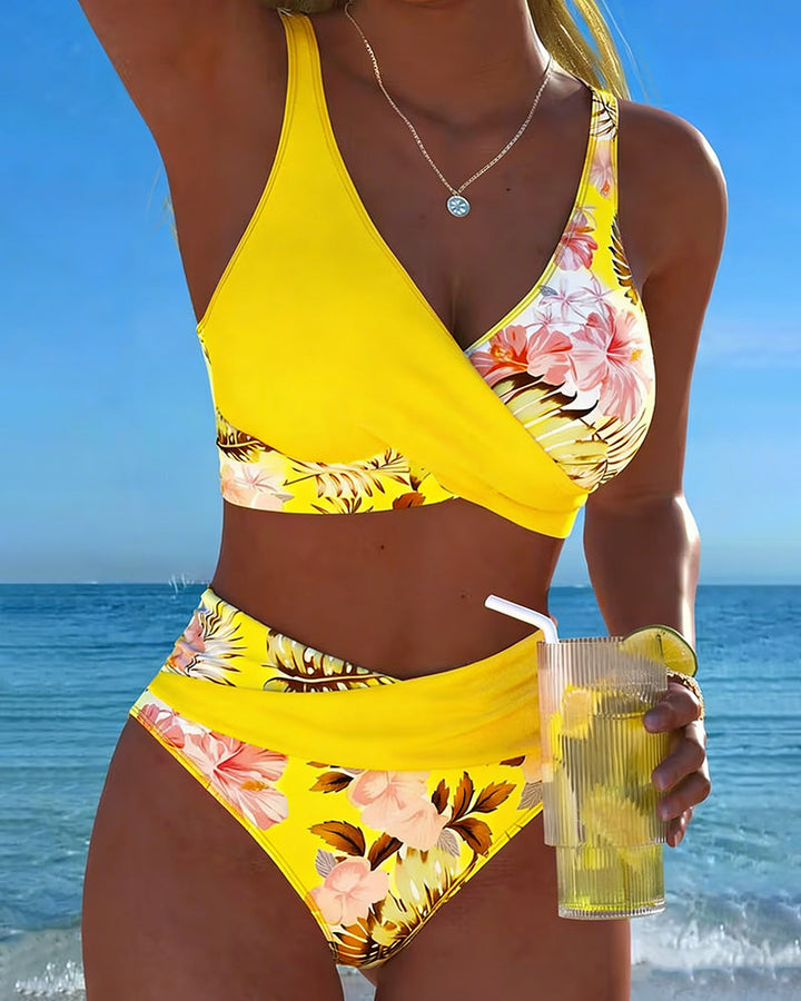 Jolina | Bikini à Fente Floral Contrasté