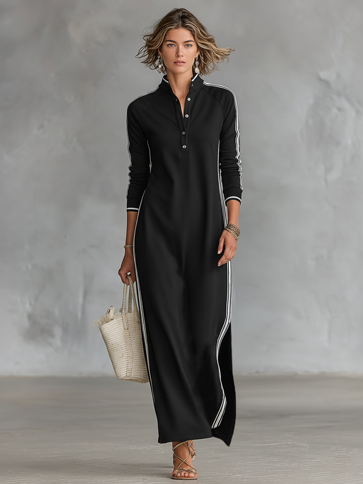 Robe Maxi Sweat Col Boutonné