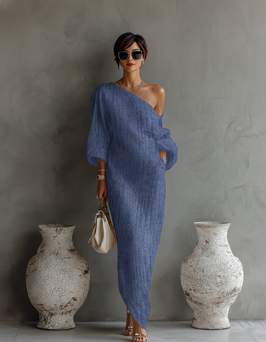 Robe en Lin Écrue Sans Épaules