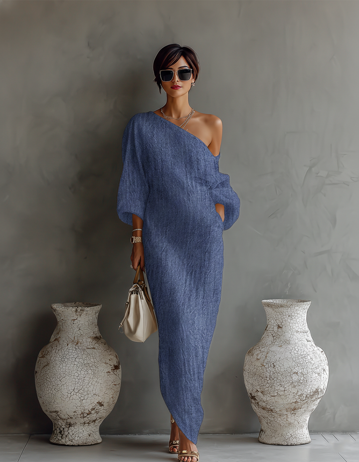 Robe en Lin Écrue Sans Épaules