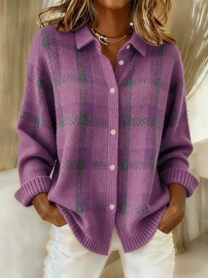 Rowena | Cardigan en tricot à carreaux avec patte de boutonnage