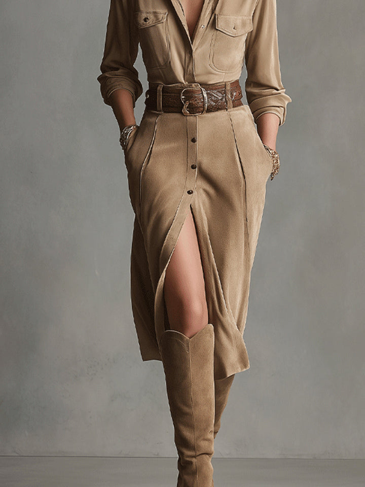 Jobbie | Robe midi avec patte de boutonnage et ceinture