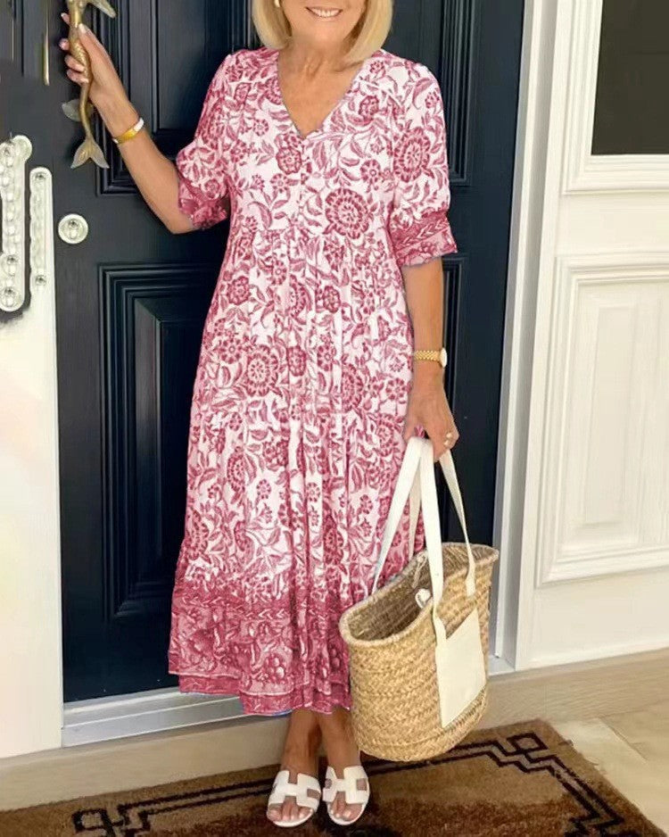 Keisha | Robe à motif floral avec décolleté en V élégant