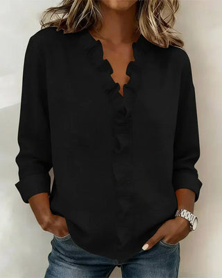 Indie | Blouse avec volants, décolleté en V et manches longues