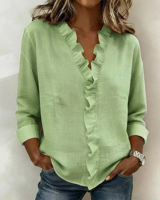 Indie | Blouse avec volants, décolleté en V et manches longues