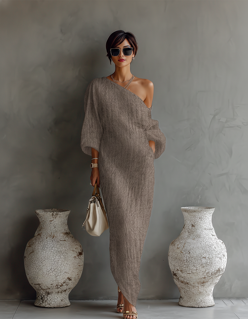 Robe en Lin Écrue Sans Épaules
